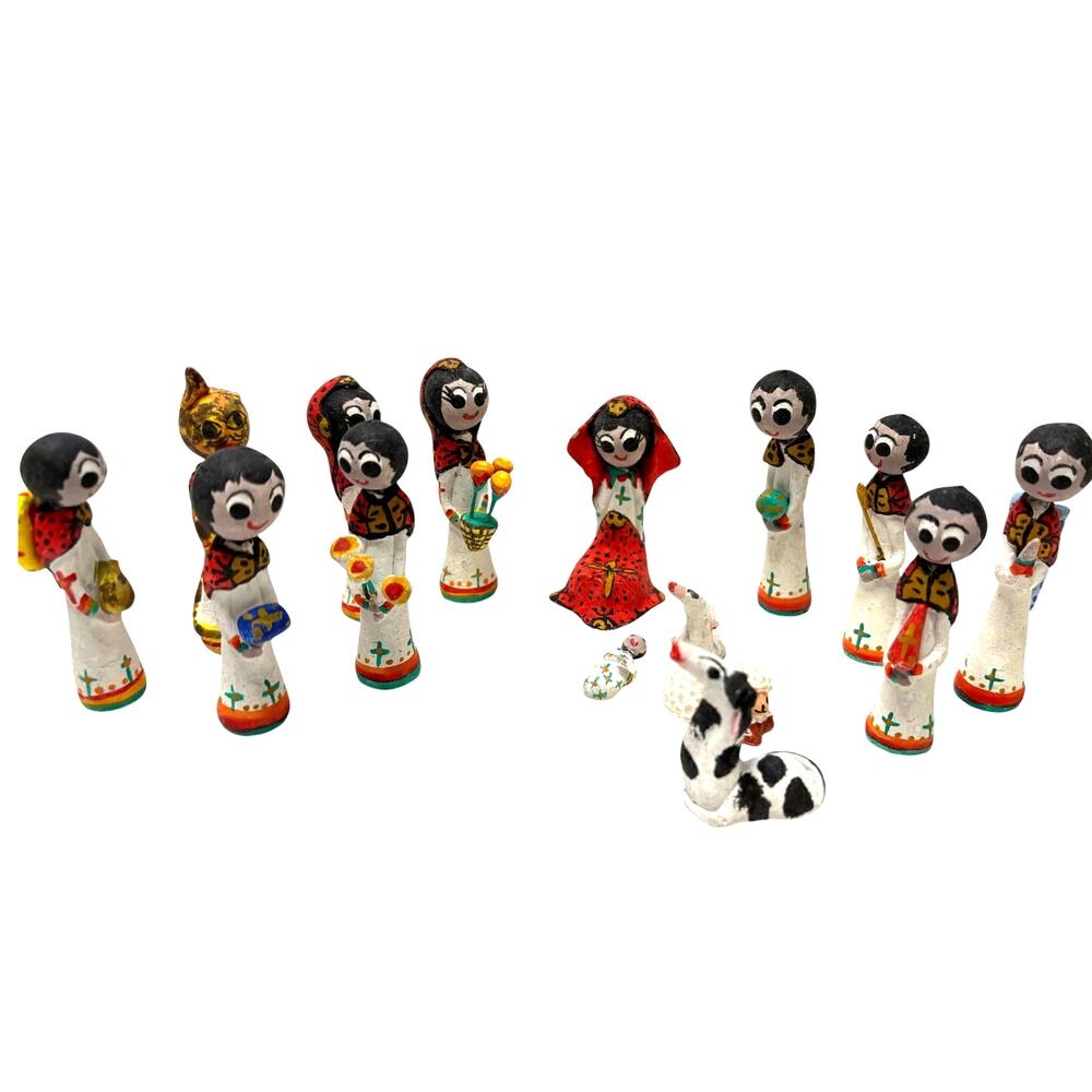 Mexican Folk Art Ceramic Nativity Scene Tiny AS IS 15 pcs